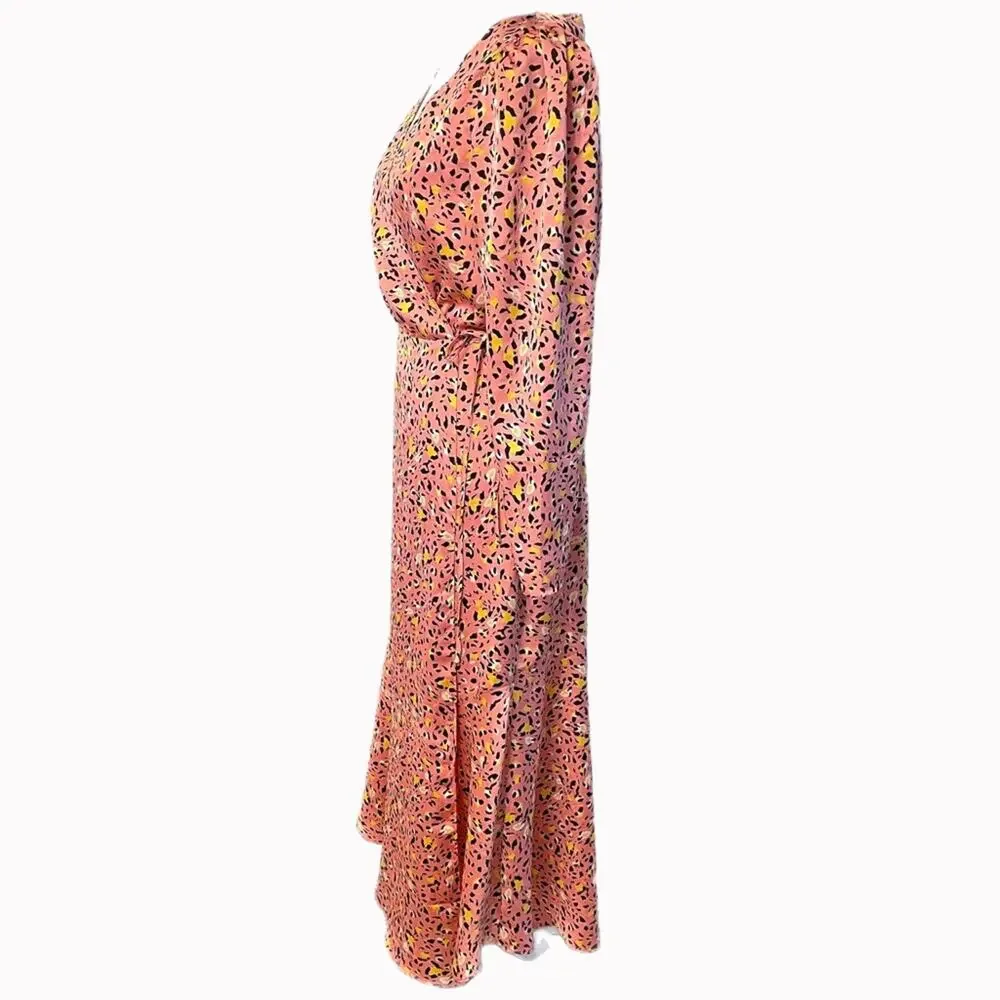Leith Long Sleeve Cheetah Print Wrap Dress Sz S - Picture 2 of 9